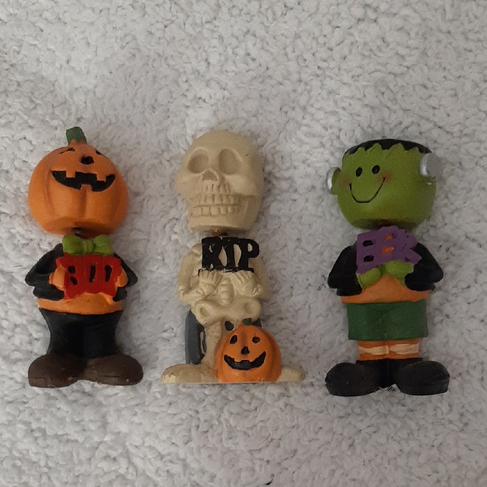 Halloween Figurine Set with Pumpkin, Skeleton, and Frankenstein
